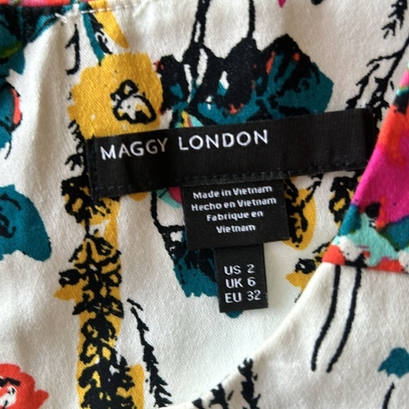 Maggie London Cocktail Dress with Colorful Florals Size 2 - Picture 3 of 10